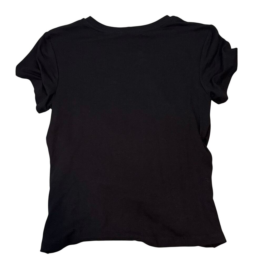 Socialite Black Ruched Wrap Front Top Short Sleeve Stretch Tee S - Picture 2 of 4